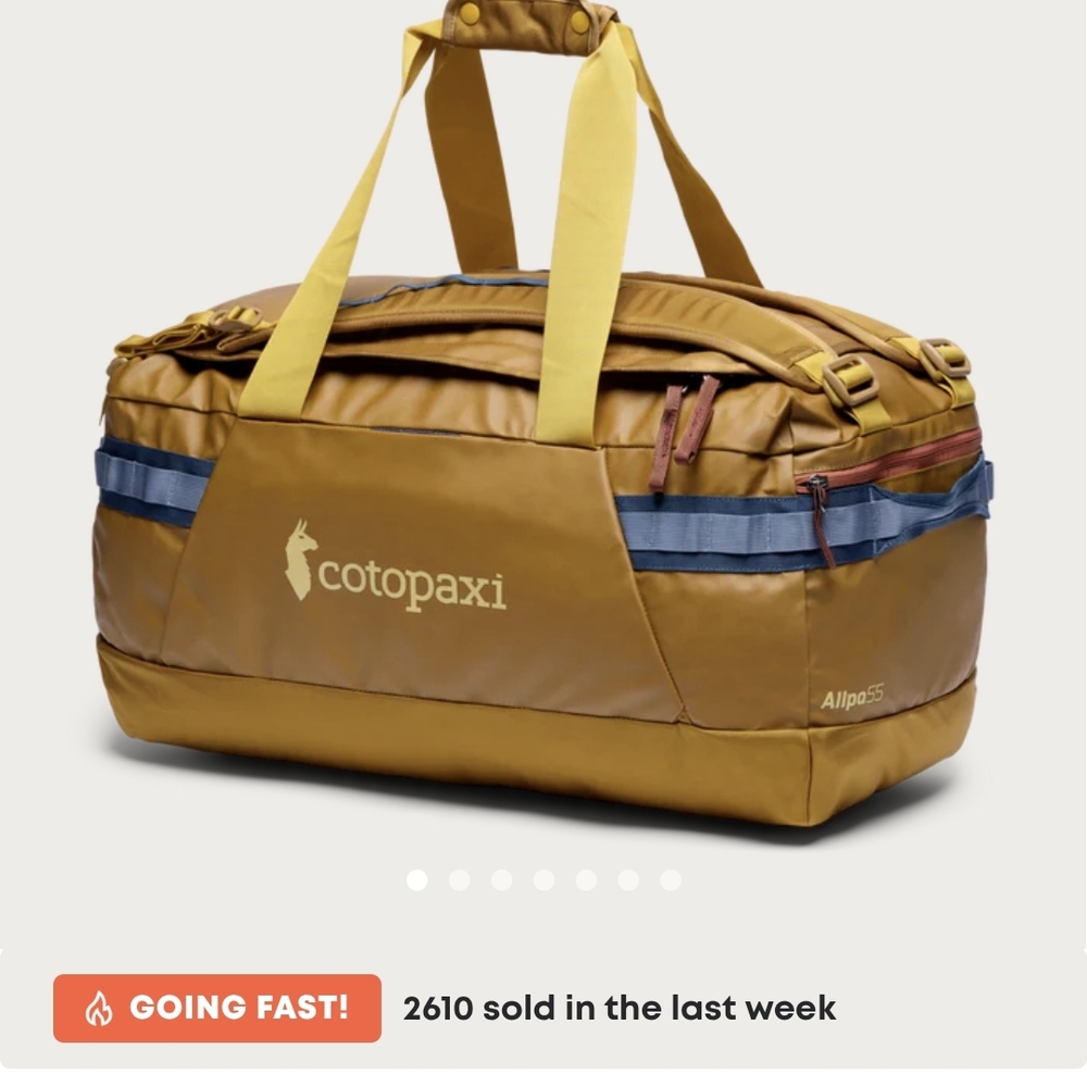 Cotopaxi Orange Duffel Bag with Blue Accents 50L